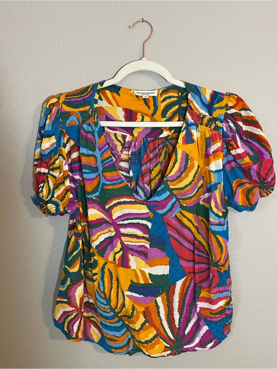 Christian Siriano Tops - Christian Siriano NY Medium Colorful Tropical Print Puff Sleeve Blouse M